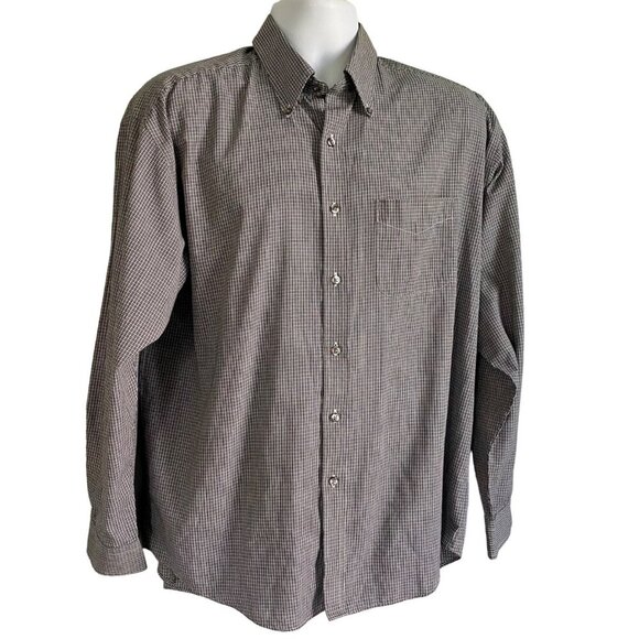 Van Heusen Wrinkle-Free Long Sleeve Button Down Shirt Black White Men's Large - Picture 1 of 7